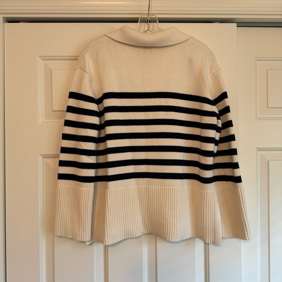GAP 24/7 Split Hem Polo Sweater White W/Blue Stripes V Neckline W/Collar XS - Picture 8 of 10